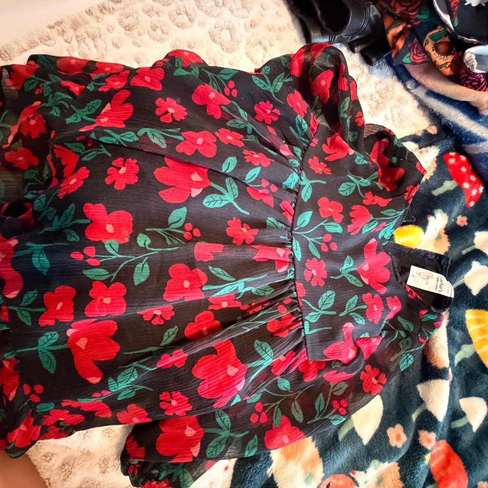 Floral Black and Red Dress